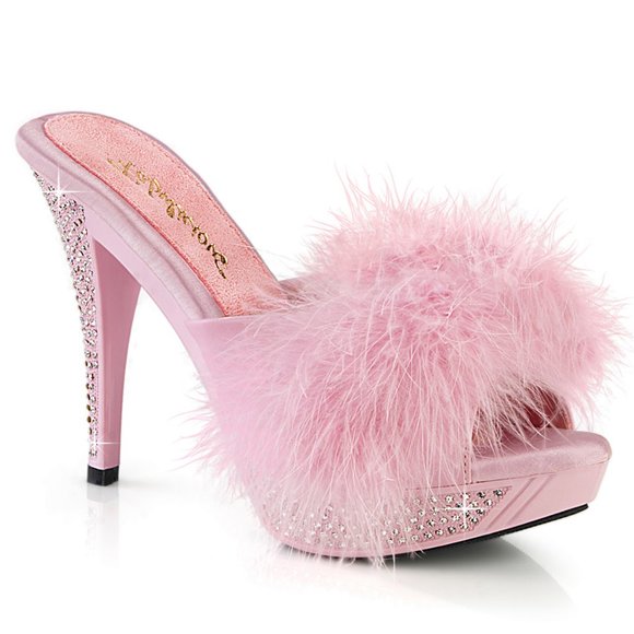 Barbiecore Barbie Rhinestone Marabou High Heel Shoes - Picture 3 of 5